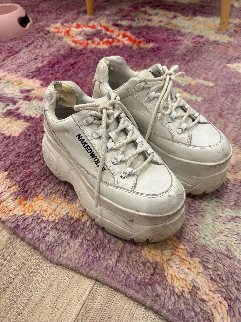 Naked Wolfe White Platform Sneakers with Chunky Soles